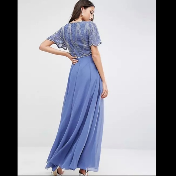 ASOS beaded vintage style tulle dress scallop edge design blue and silver sz 4 - Picture 4 of 14